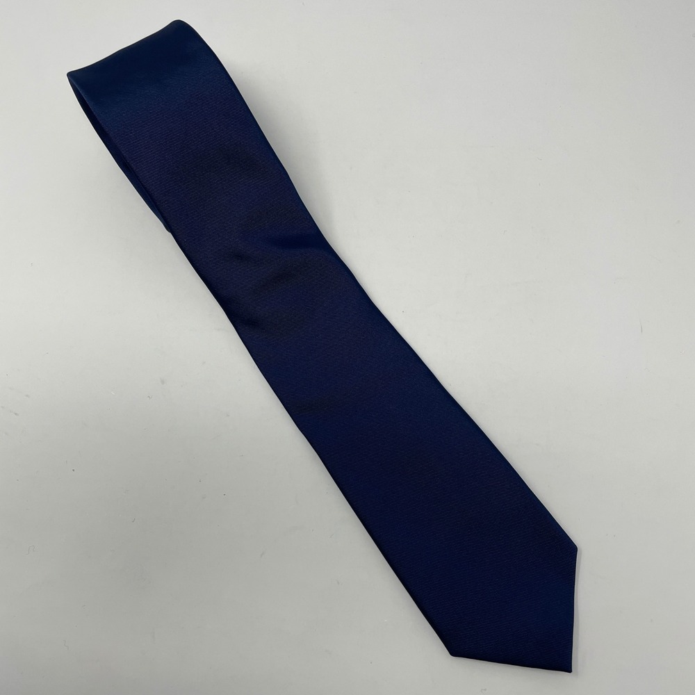 Chaps Mens Navy Blue Solid Ribbed Texture Classic Necktie Poly Career Dress Tie